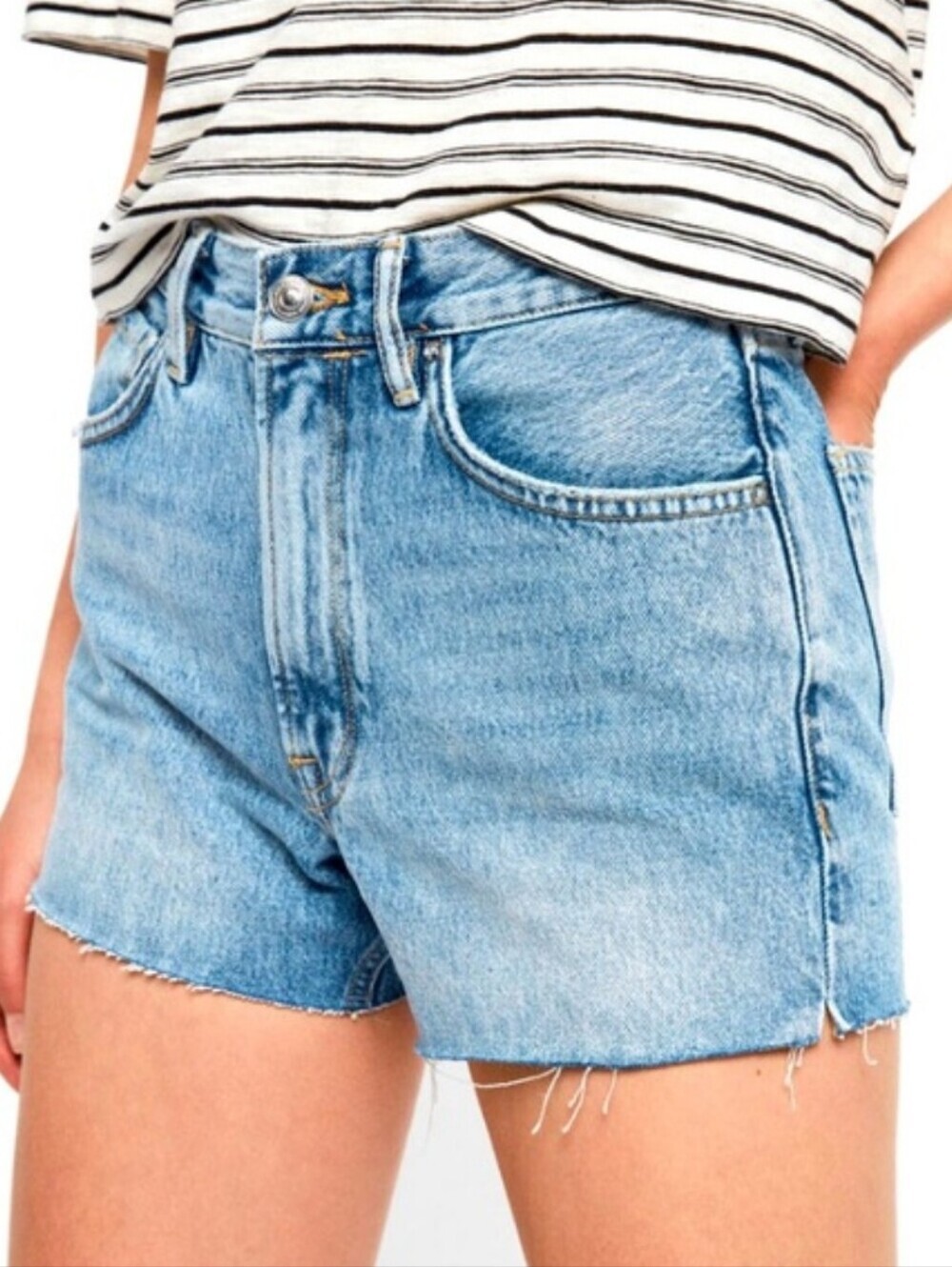 All Saints Light Blue High-Rise Denim Shorts